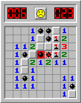 A Minesweeper board with a wrongly placed flag